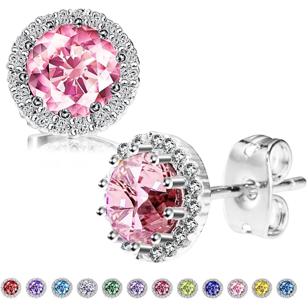New Pink Tourmaline/October  Birthstone Stud Earrings Set, Copper Plated… - Picture 5 of 7